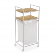 Rolling Laundry Basket with Shelving Unit White (Metal / Wood) - Versa 
